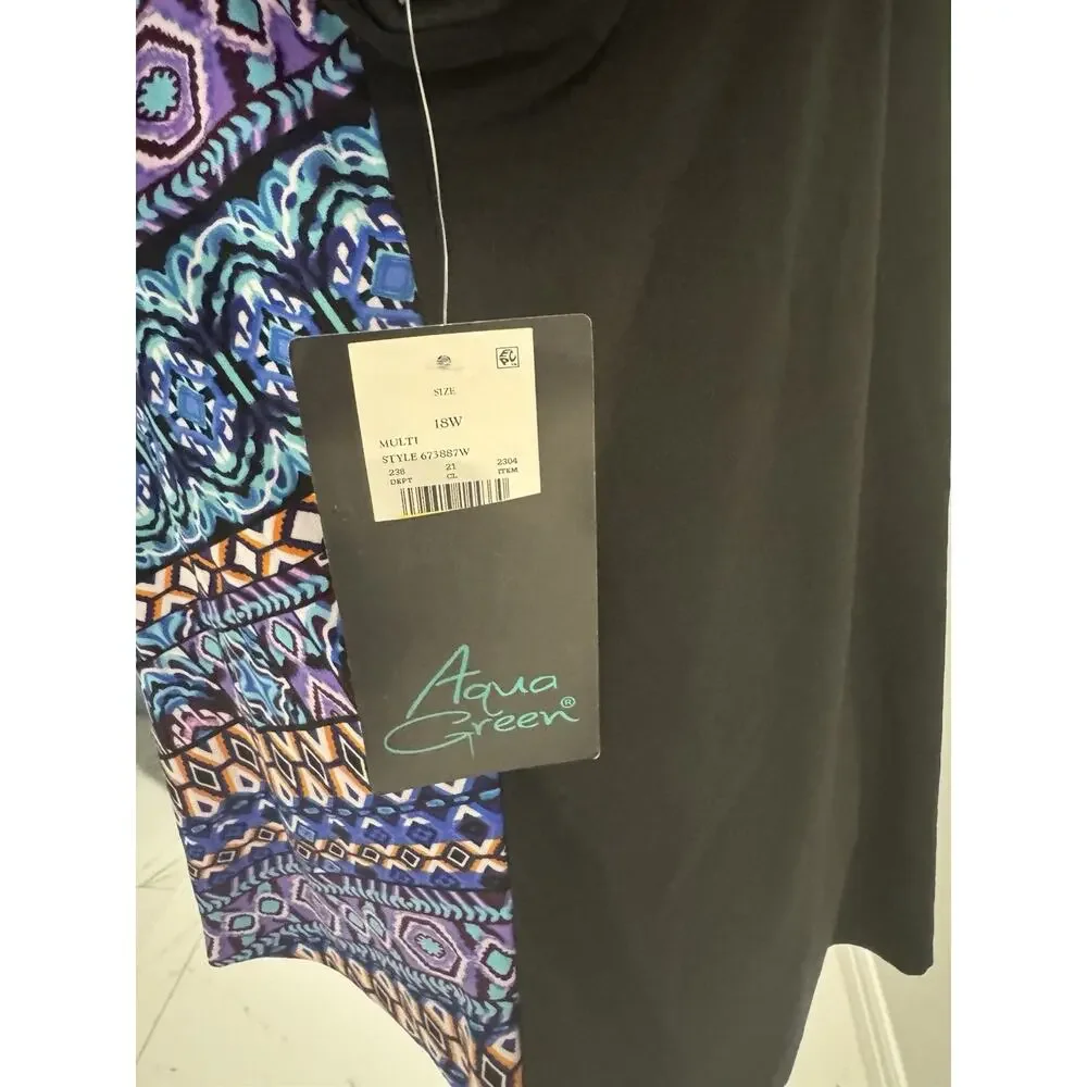 NWT Aqua Green Women’s Plus Swim Top Sz 18W Cool Geometric Pattern